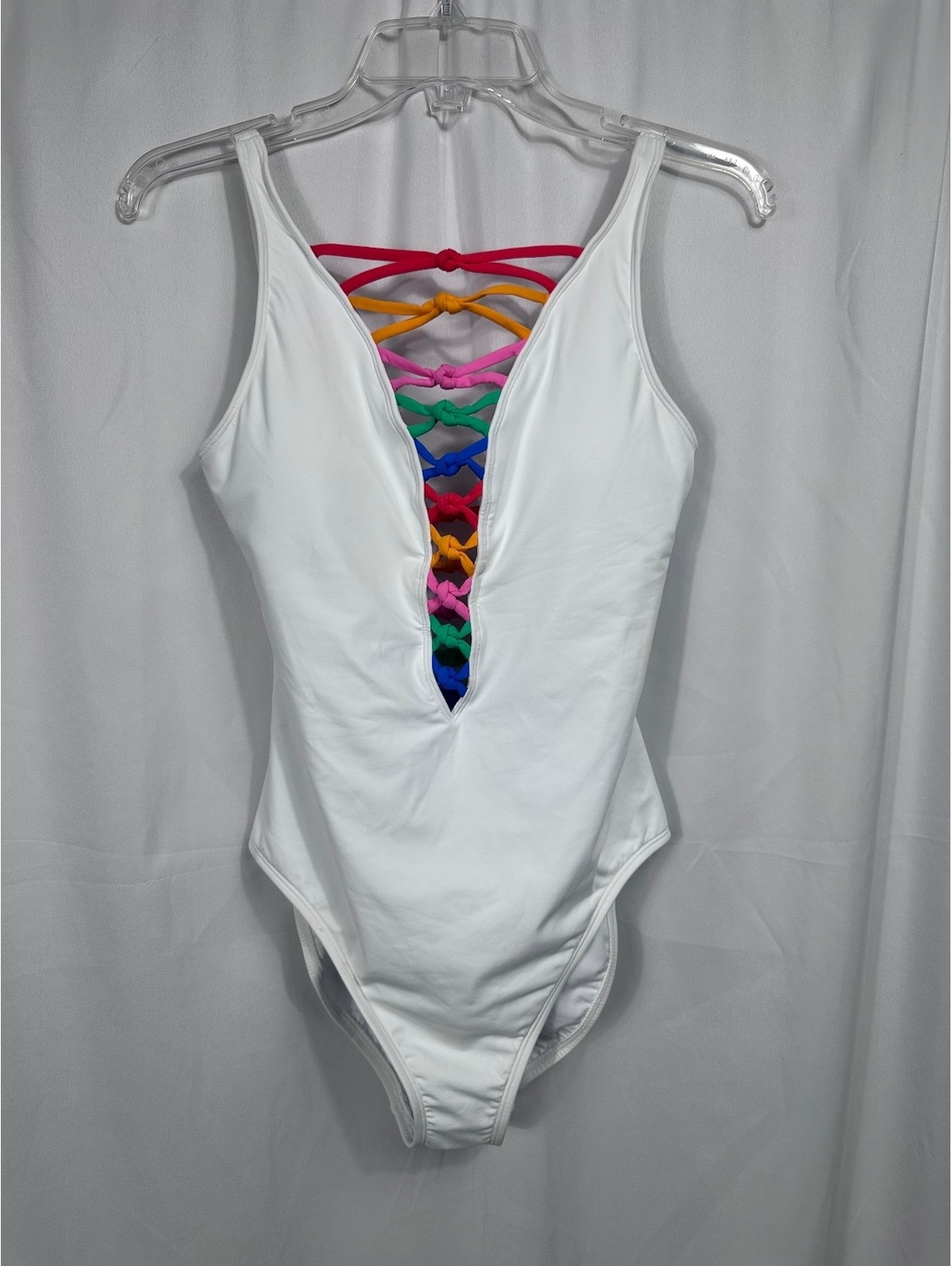 Bleu Rod Beattie White One Piece Swimsuit with Multi-Color Back Detail Size 6